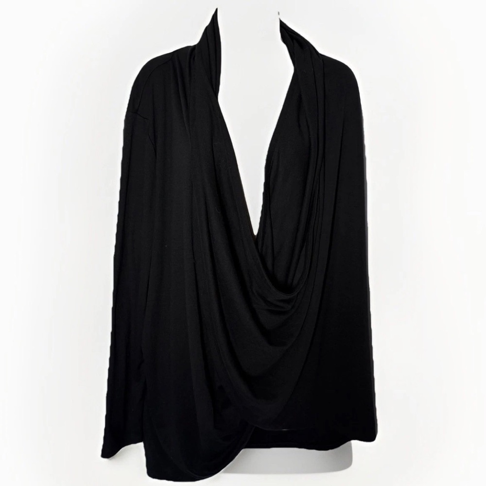 New J Jill Pure Jill Black Long Sleeve Draped Wrap Top XL Surplice Faux Wrap